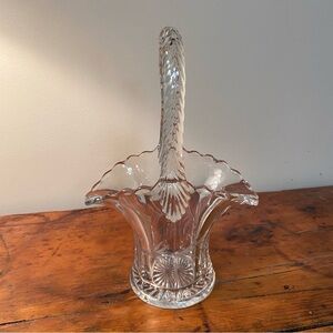 Vintage Clear Pressed Glass Basket Etched 9” Cottage Core